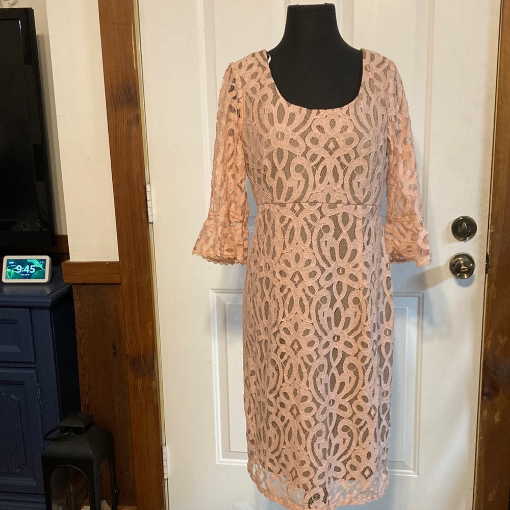 Chic Long Sleeve Lace Dress in Peach